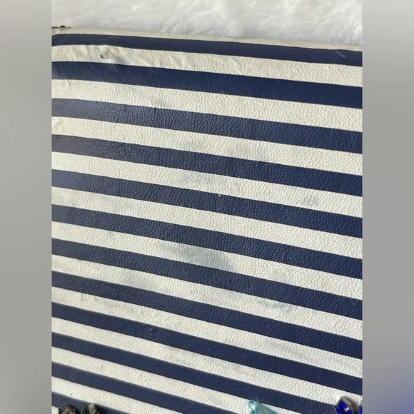 Express Bejeweled Blue and White Stripe Envelope Clutch Bag - Picture 7 of 12